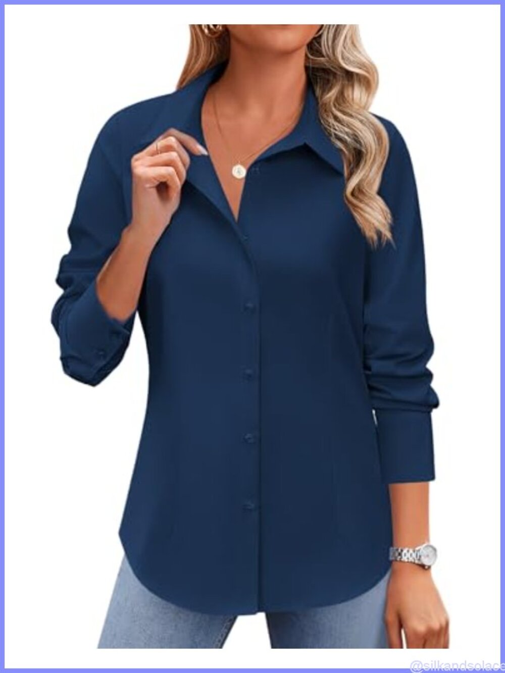 Wrinkle Free Button Down Shirt Women Long Sleeve Work Blouse